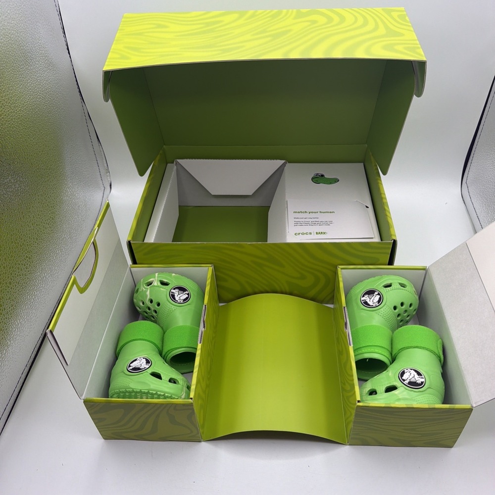 BARK Crocs Limited Edition Dog Booties Shoes Green Slime NEW in Box Large Charm